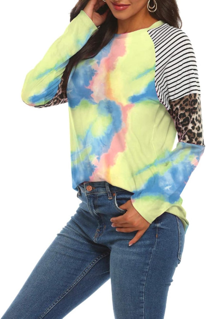 woobles Womens Sweatshirts for Ladies Tie Dye Printed Embroidery Collar Tunic Gradient Blouses Long Sleeve Pullovers - Image 2